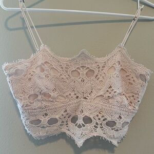 FP One Free People Light Pink Lace Bralette Top Large